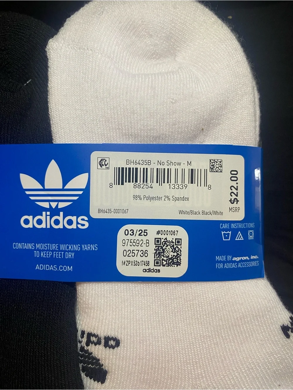 adidas Men's No-Show Socks - Black & White, 6 Pack